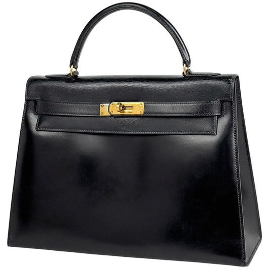 Hermes Kelly 32 Sellier Handbag Box Calf Black