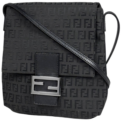 Fendi Zucchino Pattern Shoulder Bag Canvas Black