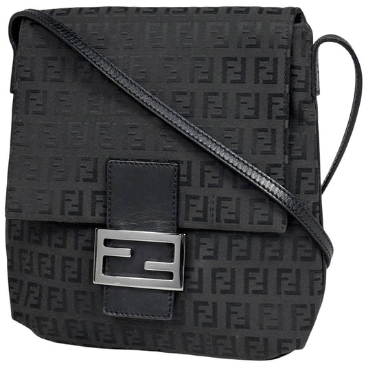 Fendi Zucchino Pattern Shoulder Bag Canvas Black