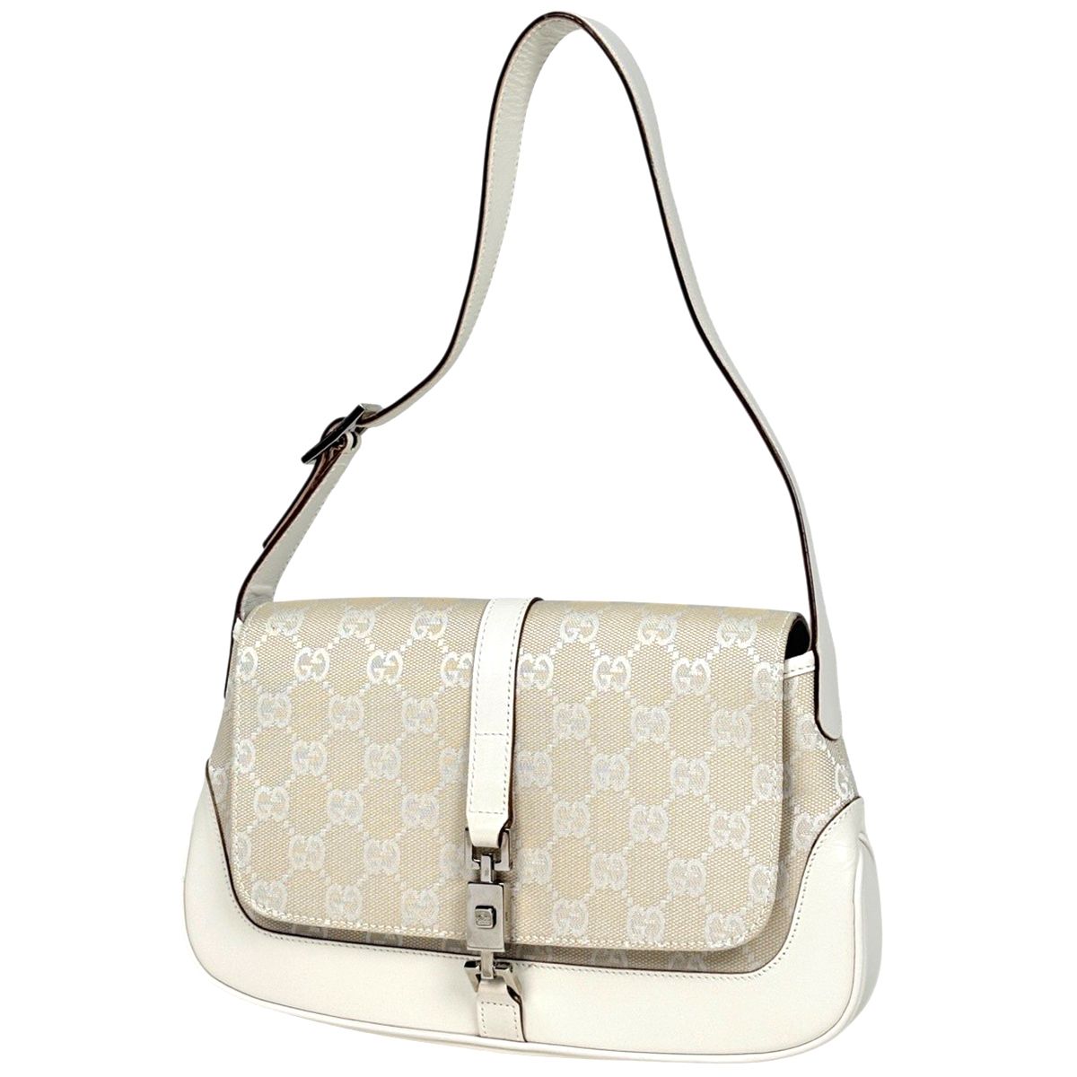 Gucci Jackie Line Shoulder Bag GG Canvas White