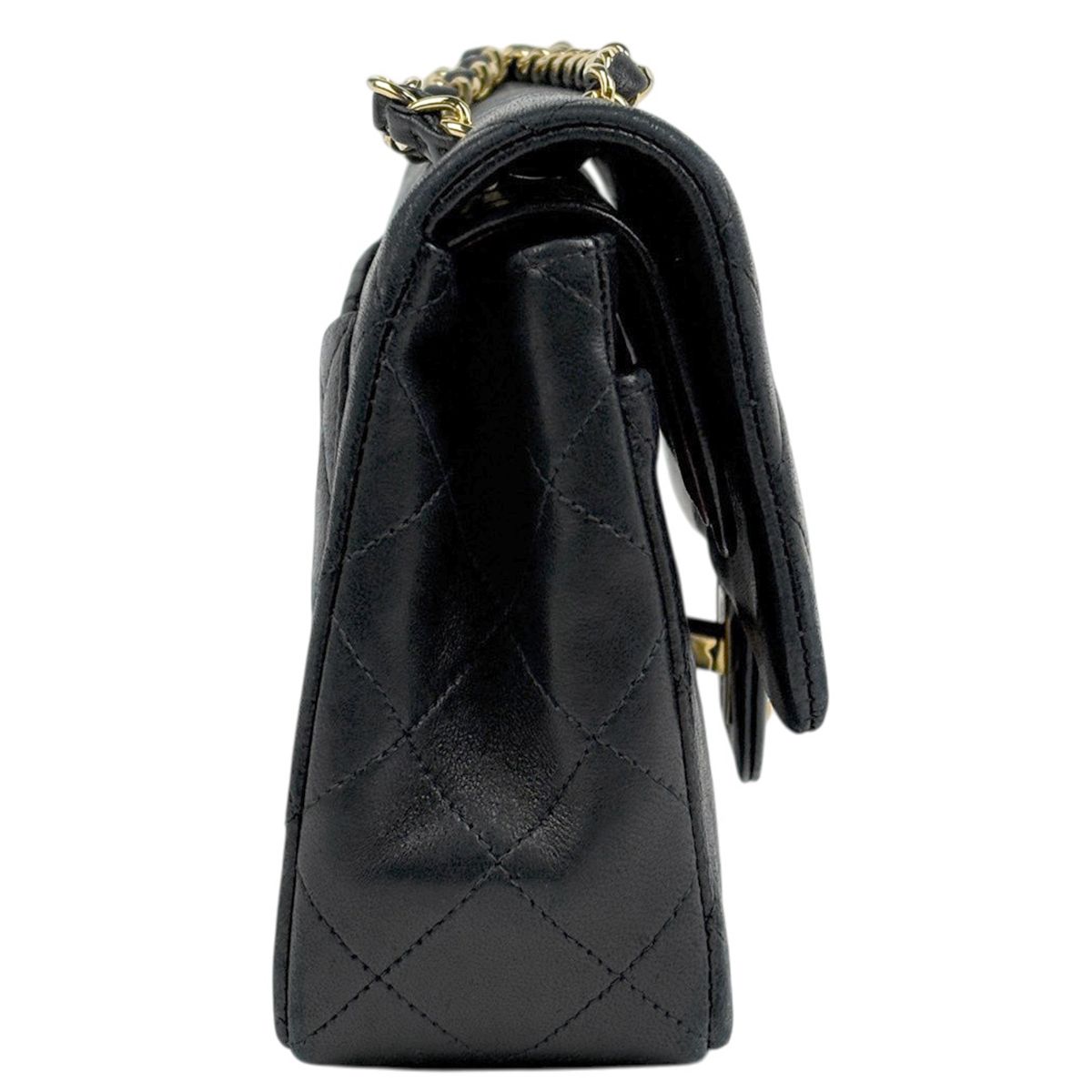 Chanel Quilted Double Flap Chain Shoulder Bag CC Logo Leather Black — view 4