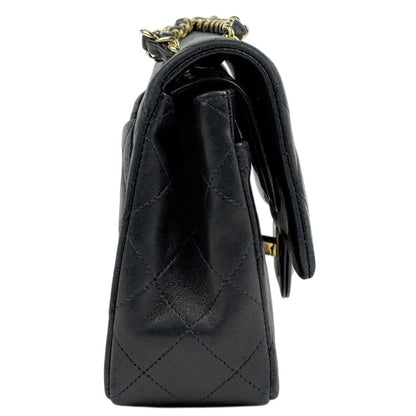 Chanel Quilted Double Flap Chain Shoulder Bag CC Logo Leather Black — view 4