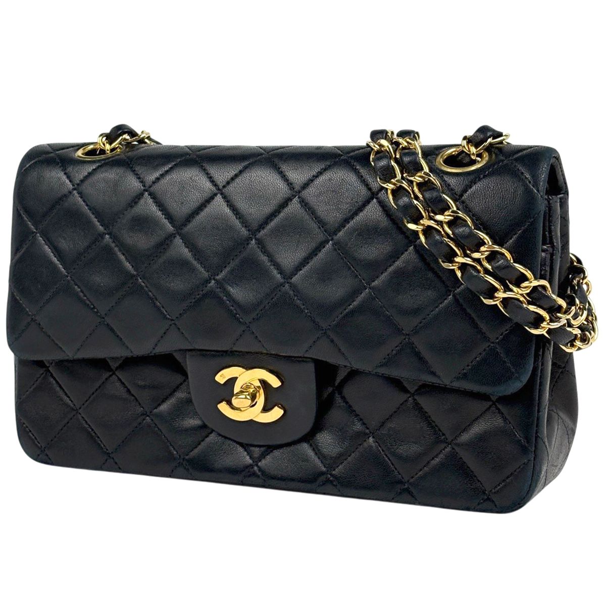 Chanel Quilted Double Flap Chain Shoulder Bag CC Logo Leather Black