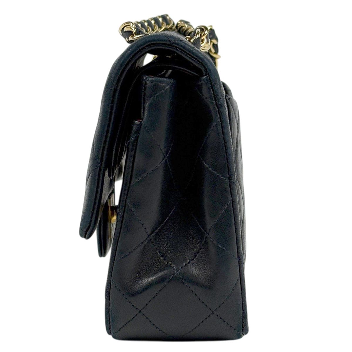 Chanel Quilted Double Flap Chain Shoulder Bag CC Logo Leather Black — view 2