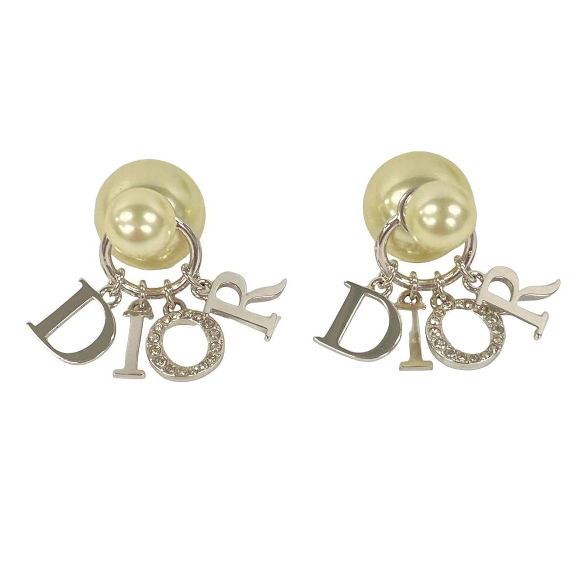 Dior Earrings Tribal Ball Silver Ivory Clear Motif