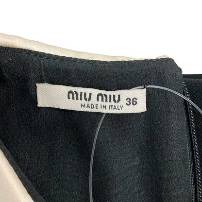 Miu Miu Dress 36 S Black Ivory Sleeveless Knee Length Ribbon Pearl — view 3