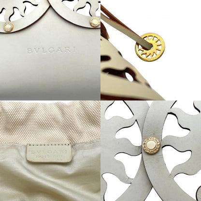 Bvlgari Tote Purse Leather Canvas Tondo Sun Cutout Watermark Ivory Off White — view 9