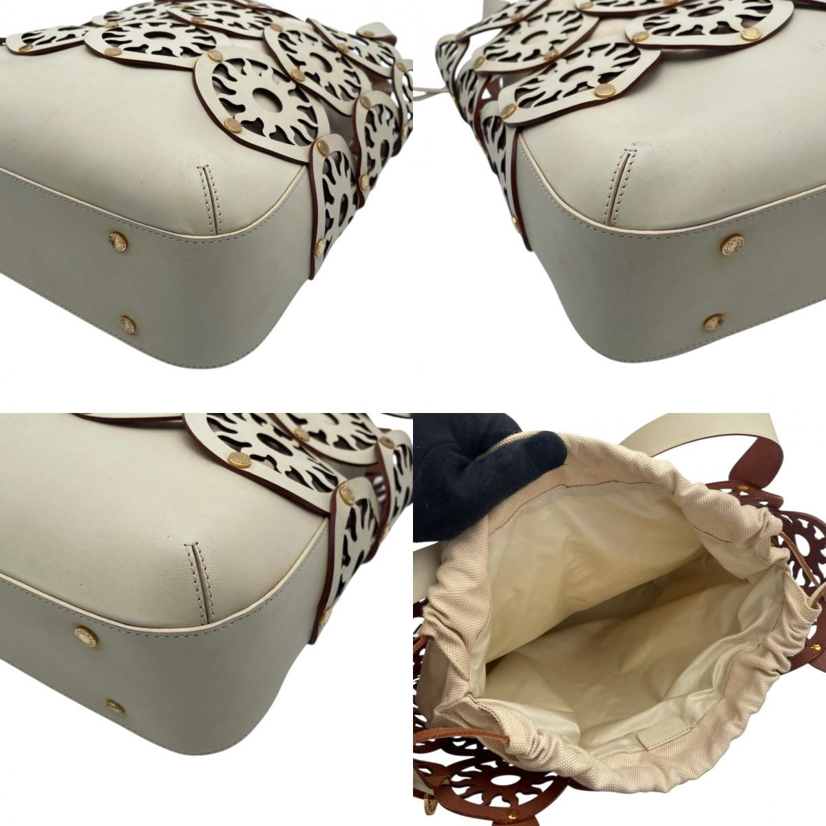 Bvlgari Tote Purse Leather Canvas Tondo Sun Cutout Watermark Ivory Off White — view 8