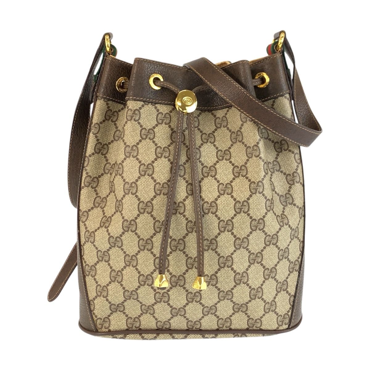 Gucci Vintage Sherry Line Beige Brown GG Supreme Canvas Shoulder Bag