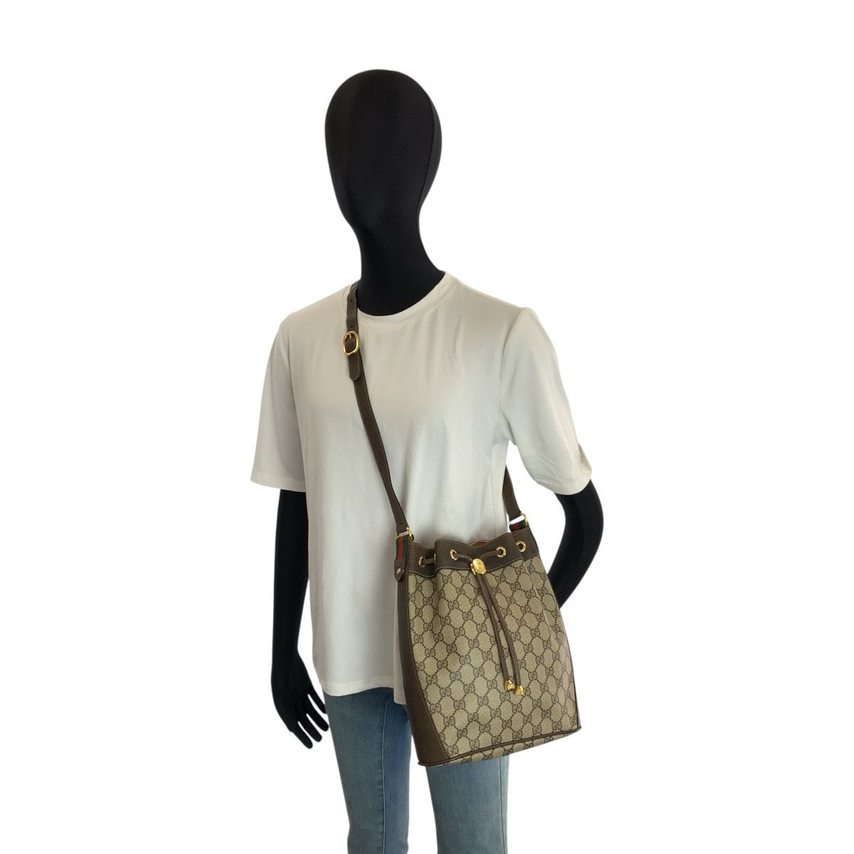 Gucci Vintage Sherry Line Beige Brown GG Supreme Canvas Shoulder Bag — view 7