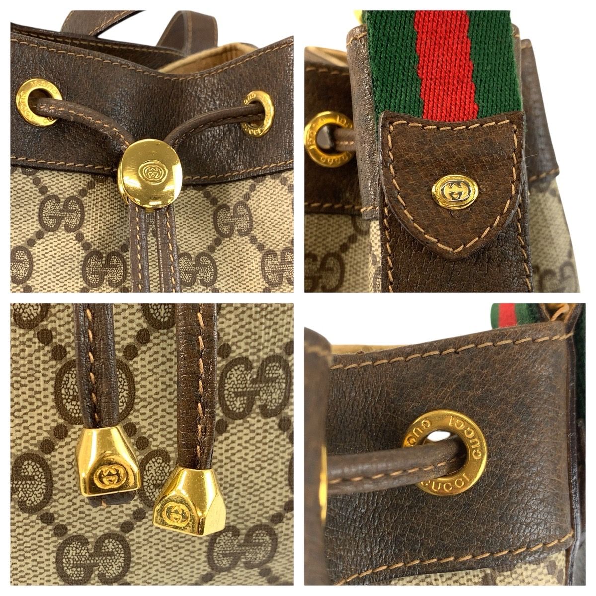 Gucci Vintage Sherry Line Beige Brown GG Supreme Canvas Shoulder Bag — view 4