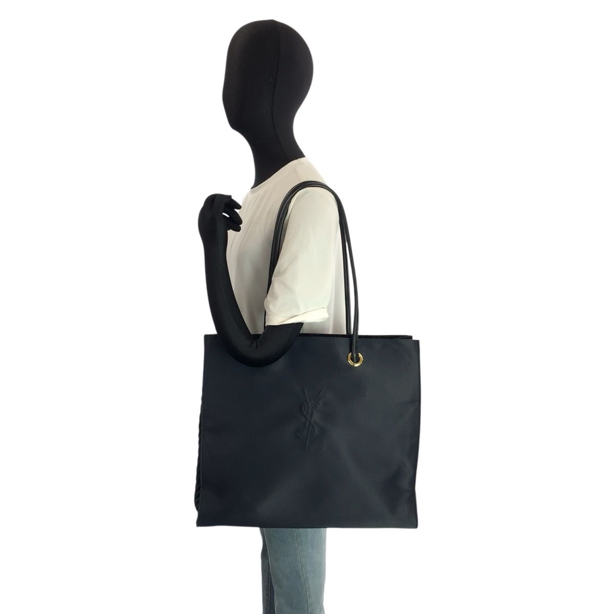 Saint Laurent Yves YSL Navy Gold Nylon Tote Shoulder Bag — view 5