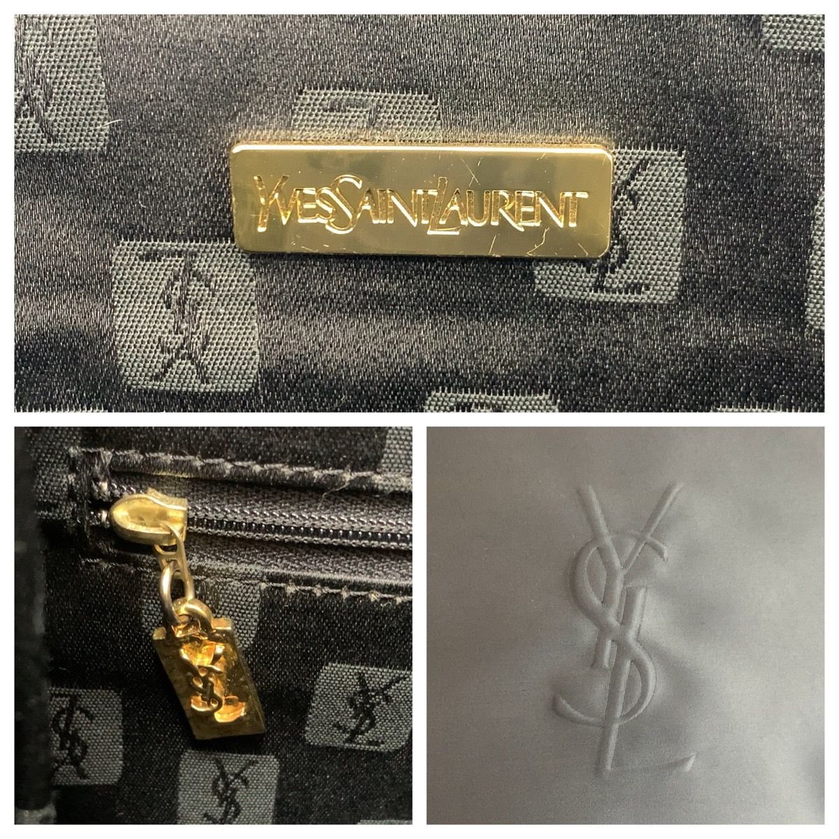 Saint Laurent Yves YSL Navy Gold Nylon Tote Shoulder Bag — view 3
