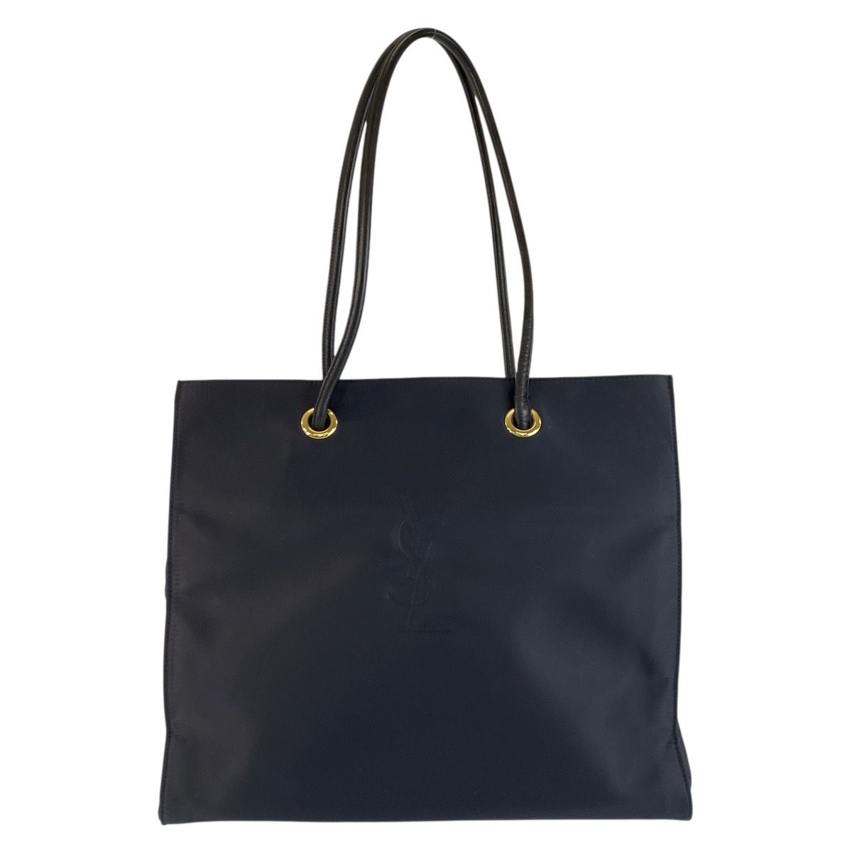 Saint Laurent Yves YSL Navy Gold Nylon Tote Shoulder Bag