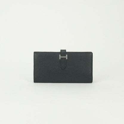 Hermes Bearn Souffle Wallet Epsom Noir Black Silver Veau
