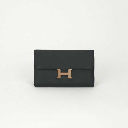 Hermes Constance Long Wallet Epsom Noir Black Pink Gold