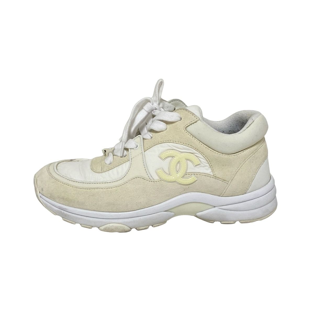 Chanel Sneakers 37 White Ivory CC Logo Leather