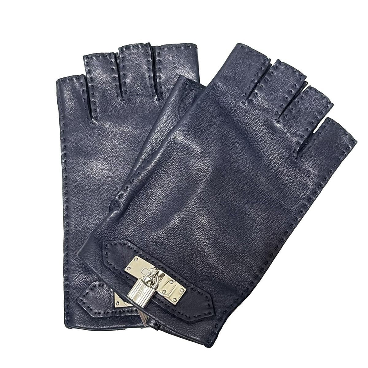 Hermes Gloves Dark Navy Silver Kelly Leather