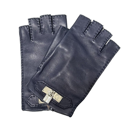 Hermes Gloves Dark Navy Silver Kelly Leather