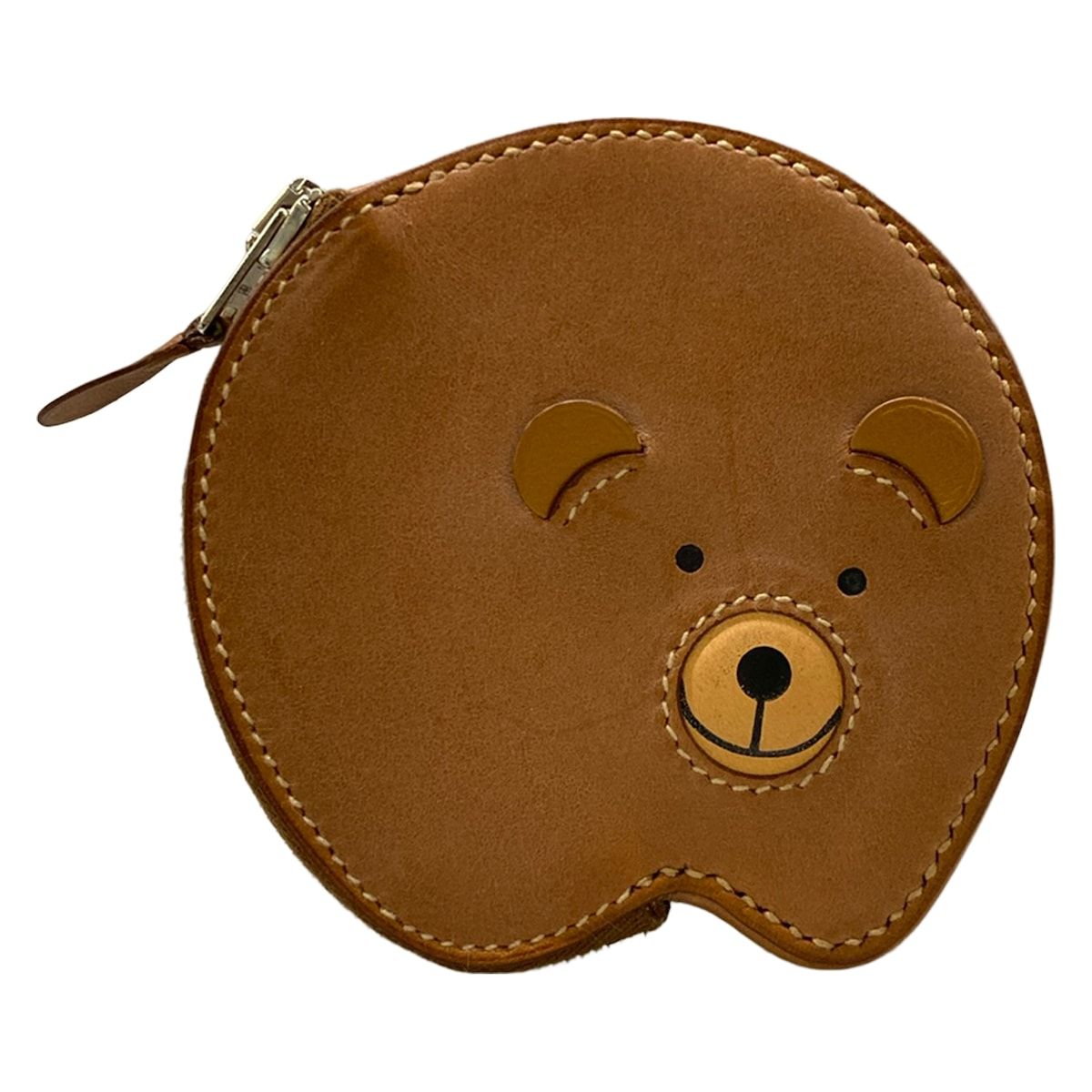 Hermes Coin Case Animal Brown Bear Leather