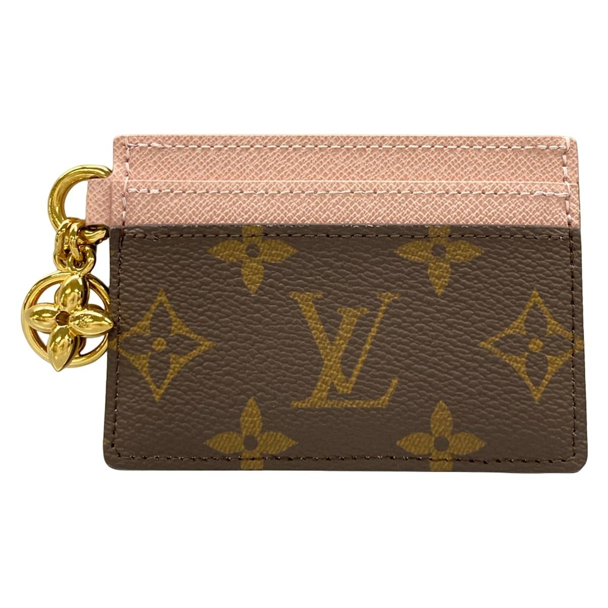 Louis Vuitton Card Case Monogram Holder LV Charm Rose Ballerine Leather Cowhide