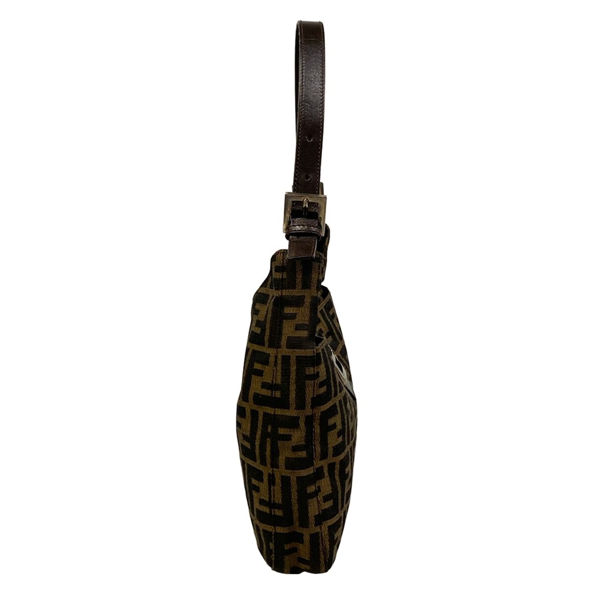 Fendi Shoulder Bag Zucca Pattern Brown Black Dark Leather — view 2