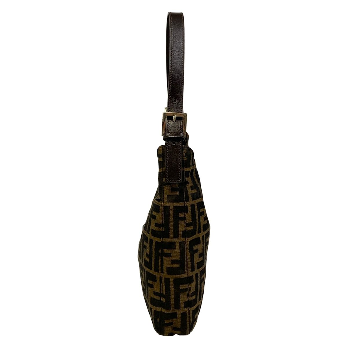 Fendi Shoulder Bag Zucca Pattern Brown Black Dark Leather — view 4