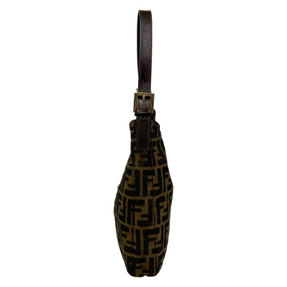 Fendi Shoulder Bag Zucca Pattern Brown Black Dark Leather — view 4