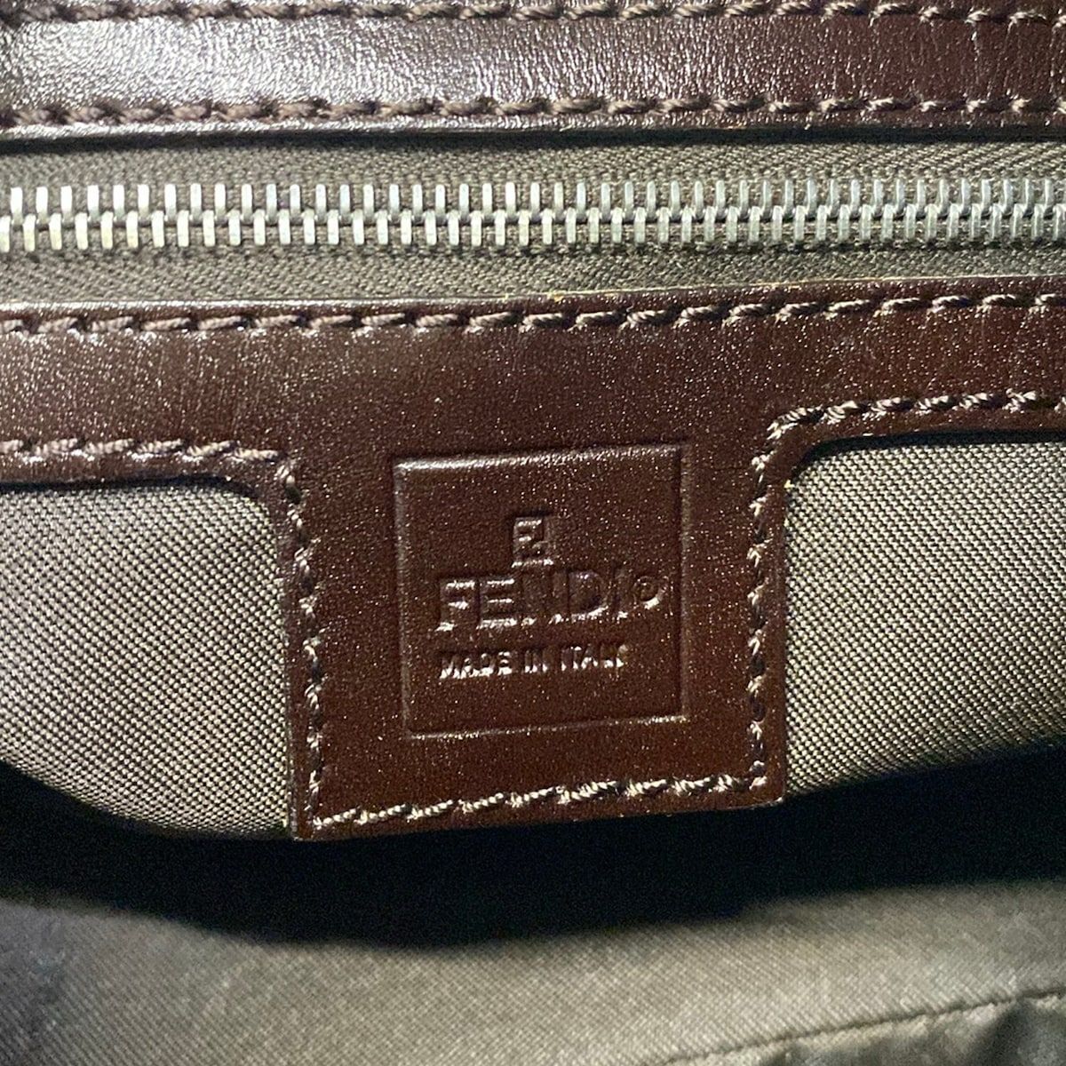Fendi Shoulder Bag Zucca Pattern Brown Black Dark Leather — view 8