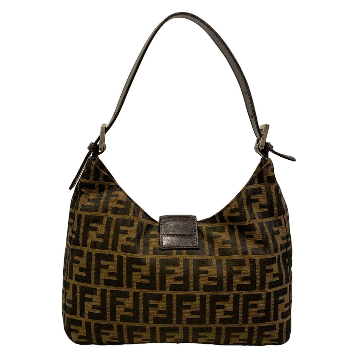 Fendi Shoulder Bag Zucca Pattern Brown Black Dark Leather — view 3