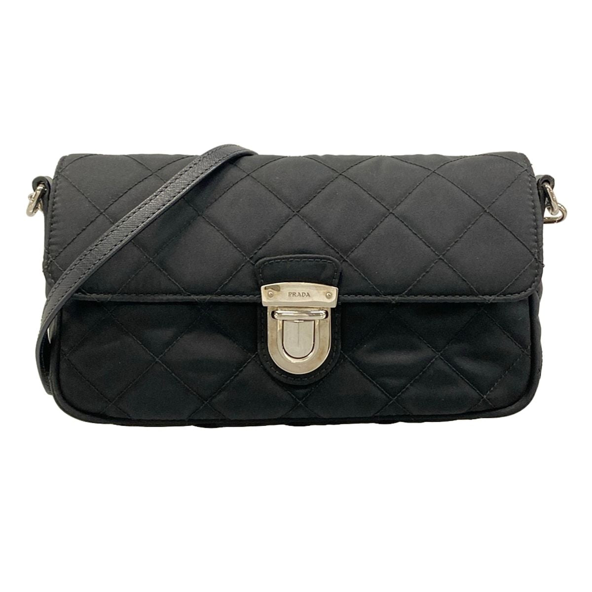 Prada Shoulder Bag Black Quilted Removable Strap Leather