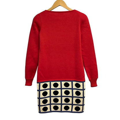 Fendi Dress 44 L Red Ivory Multi Wool Long Sleeve Crew — view 2