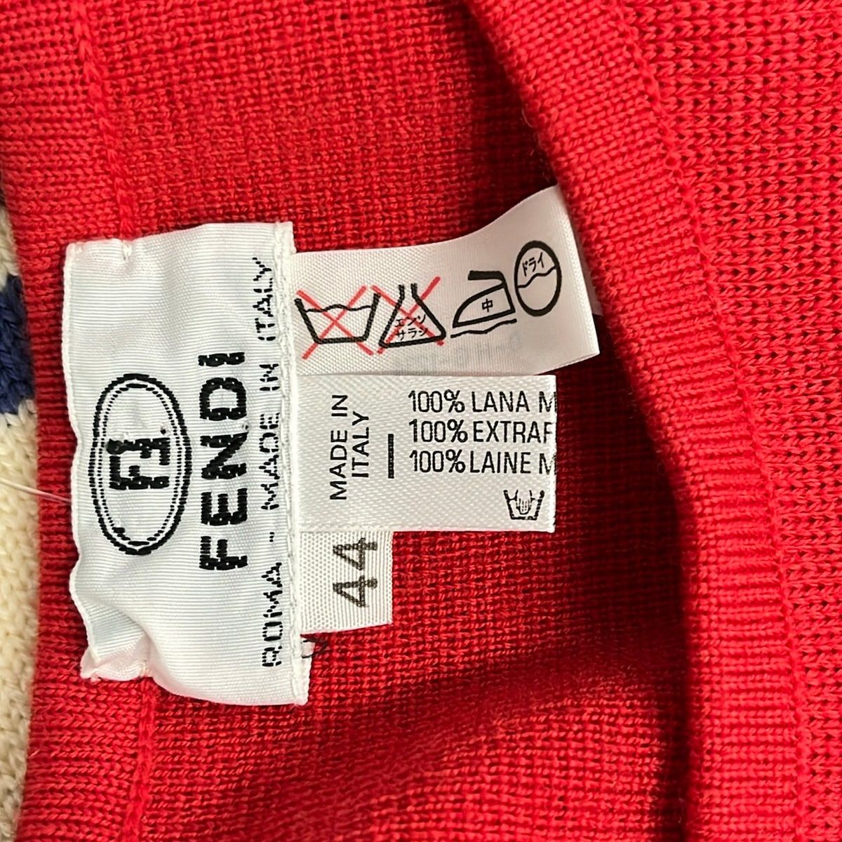 Fendi Dress 44 L Red Ivory Multi Wool Long Sleeve Crew — view 4