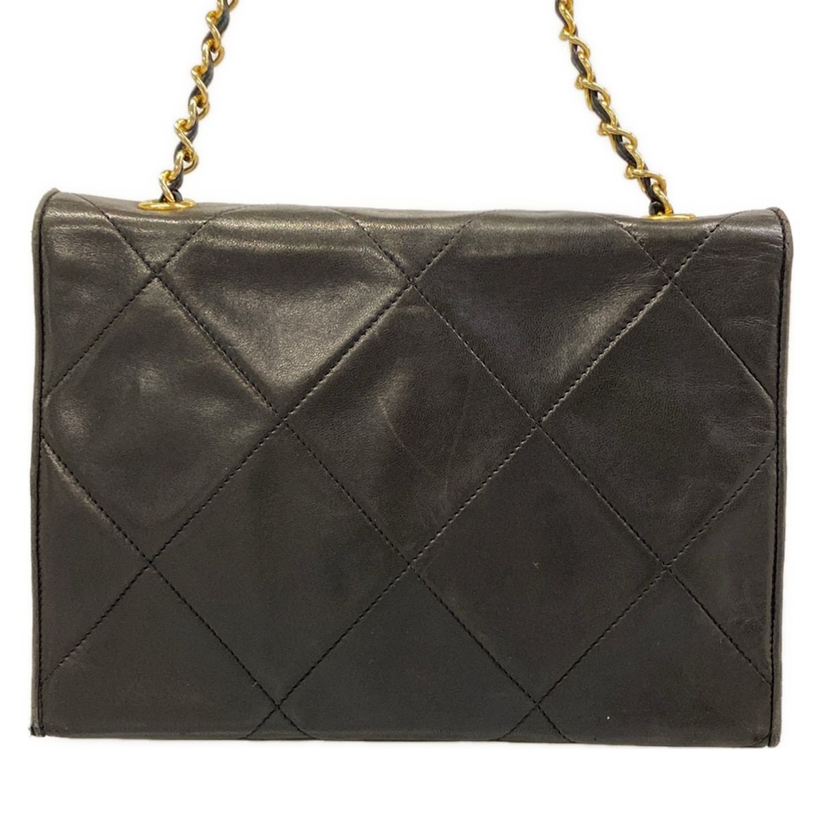 Chanel Shoulder Bag Quilted Black Chain Gold Lambskin — view 3