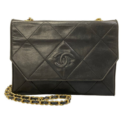Chanel Shoulder Bag Quilted Black Chain Gold Lambskin