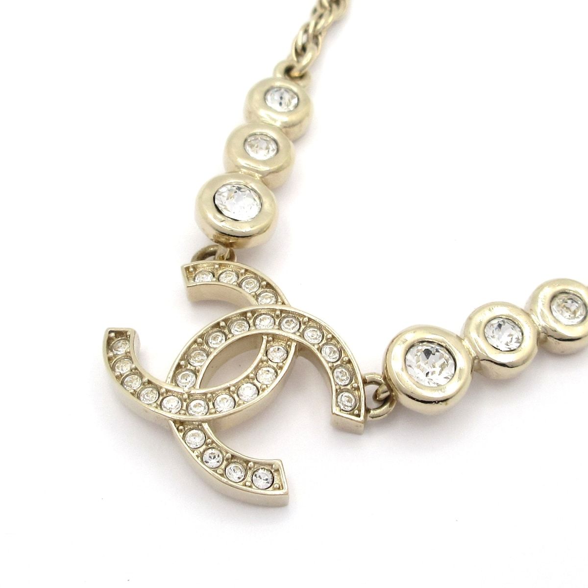 Chanel Necklace CC Logo Gold Clear Line Stone