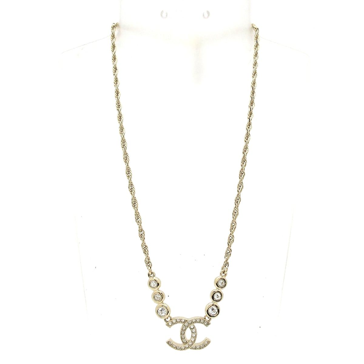 Chanel Necklace CC Logo Gold Clear Line Stone — view 2
