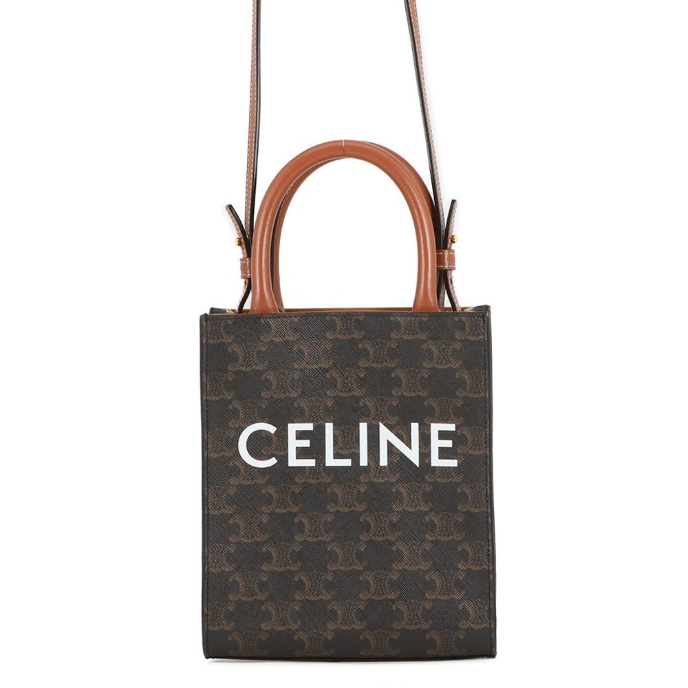 Celine Triomphe Mini Vertical Cover Leather 2-Way Shoulder Bag Brown