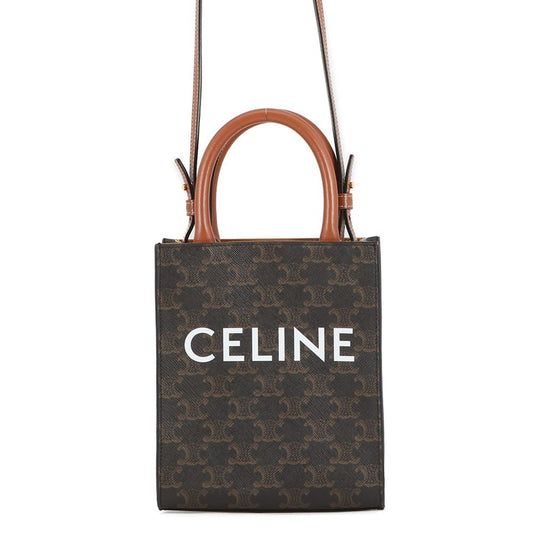 Celine Triomphe Mini Vertical Cover Leather 2-Way Shoulder Bag Brown