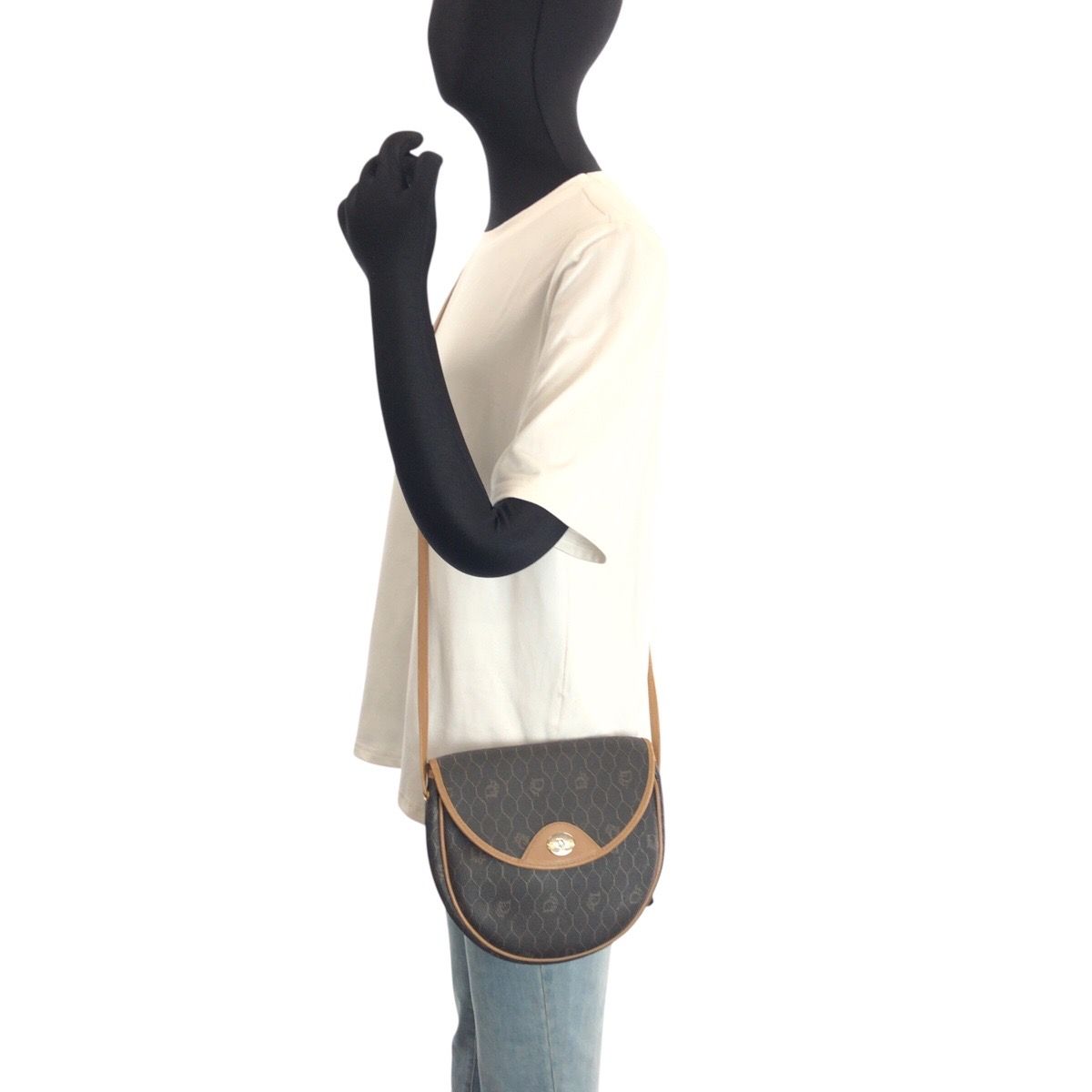 Dior Vintage Honeycomb Pattern Brown Beige Shoulder Bag Pochette — view 7