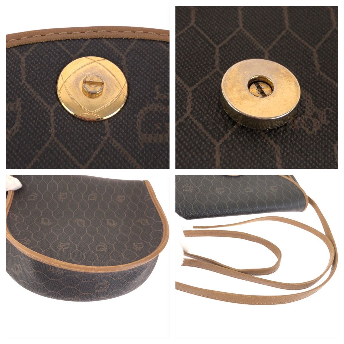 Dior Vintage Honeycomb Pattern Brown Beige Shoulder Bag Pochette — view 5