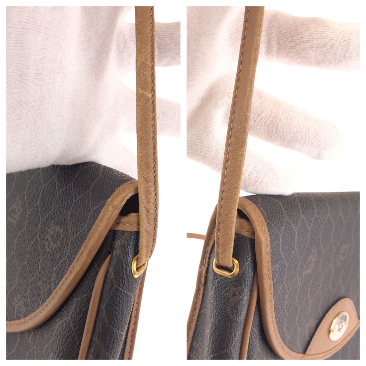 Dior Vintage Honeycomb Pattern Brown Beige Shoulder Bag Pochette — view 6