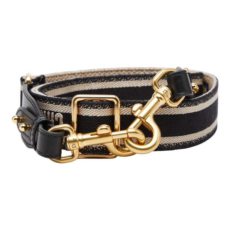 Dior le Shoulder Strap Black Beige Canvas Leather Su