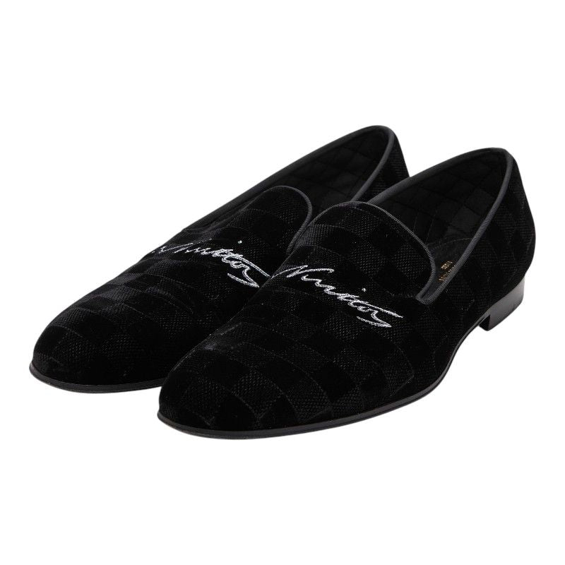 Louis Vuitton Damier Opera Shoes Slip on Black Leather Velour