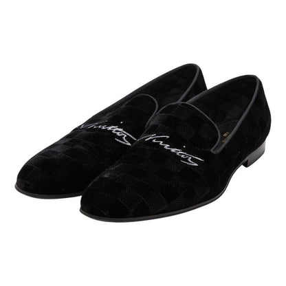 Louis Vuitton Damier Opera Shoes Slip on Black Leather Velour