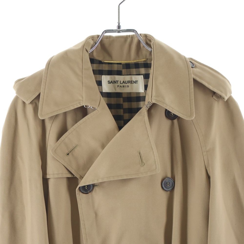 Saint Laurent Paris Hedi Slimane Era Lining Check Trench Coat with Belt Beige — view 3