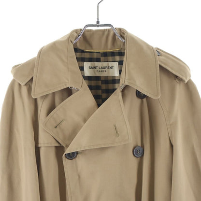 Saint Laurent Paris Hedi Slimane Era Lining Check Trench Coat with Belt Beige — view 3