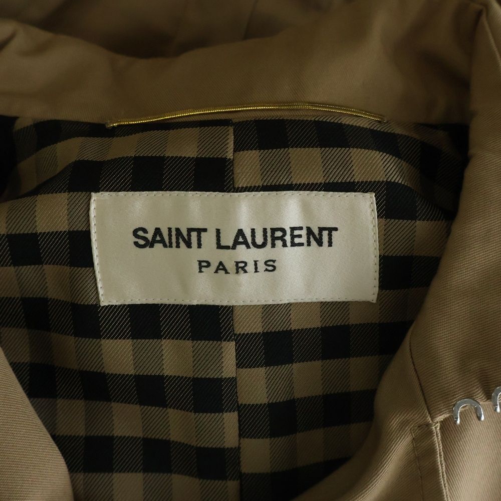 Saint Laurent Paris Hedi Slimane Era Lining Check Trench Coat with Belt Beige — view 6