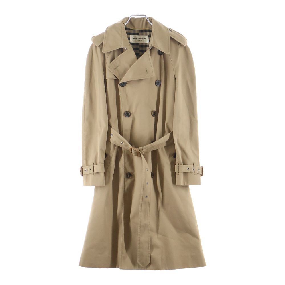 Saint Laurent Paris Hedi Slimane Era Lining Check Trench Coat with Belt Beige