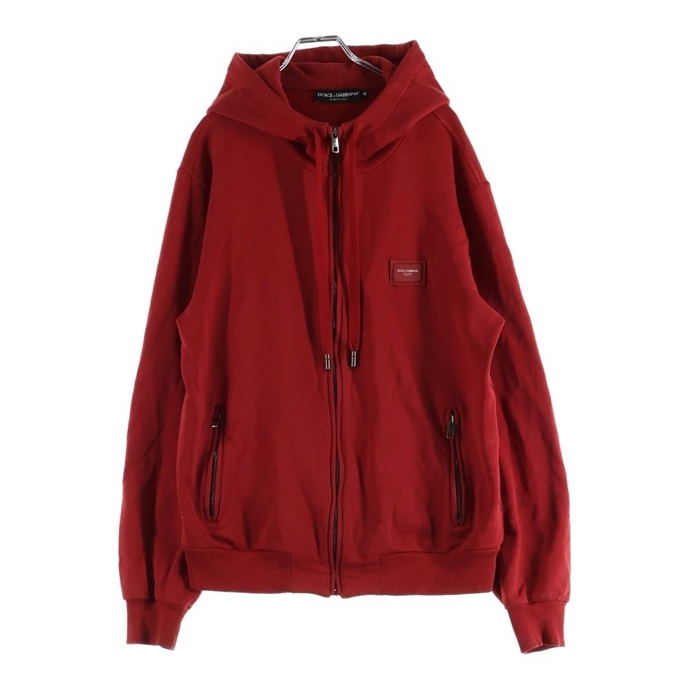 Dolce & Gabbana Logo Plate Zip Up Sweatshirt Hoodie Red